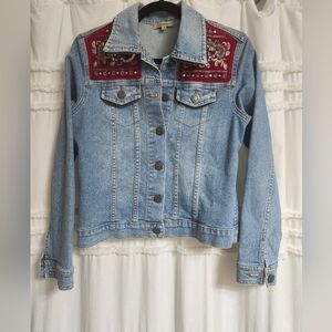 Beautiful, Embellished Denim Jacket with Red Accents.